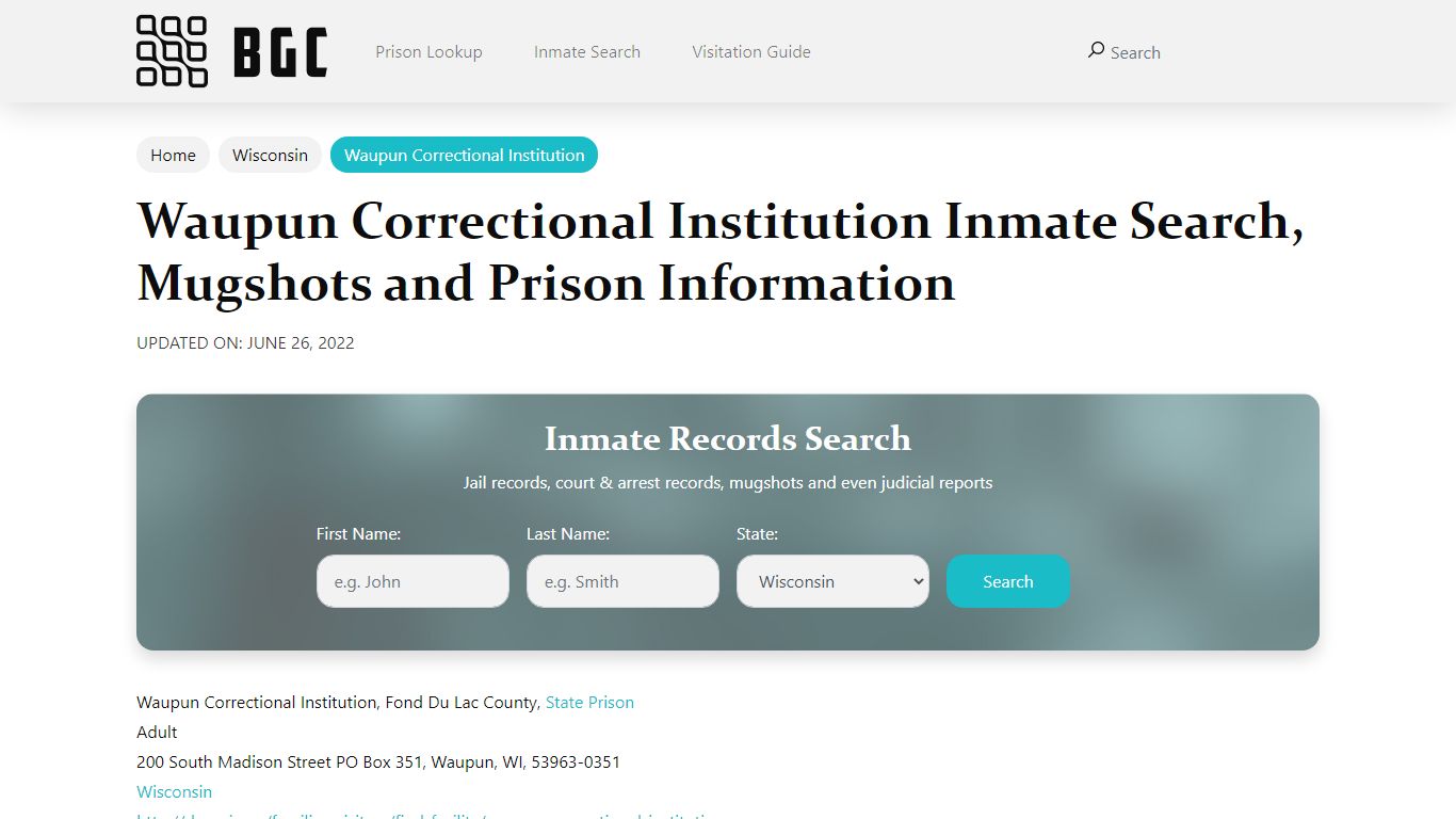 Waupun Correctional Institution Inmate Search, Mugshots ...